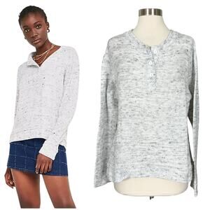 Urban Outfitters | Carter Grey White Knit Button Long Sleeve Henley Sweater Top